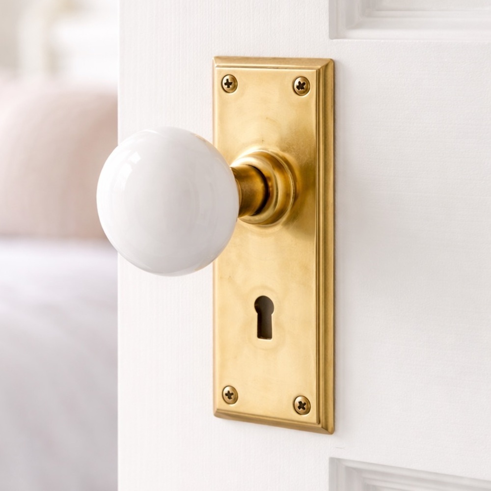 Vintage White Porcelain Door Knob Set